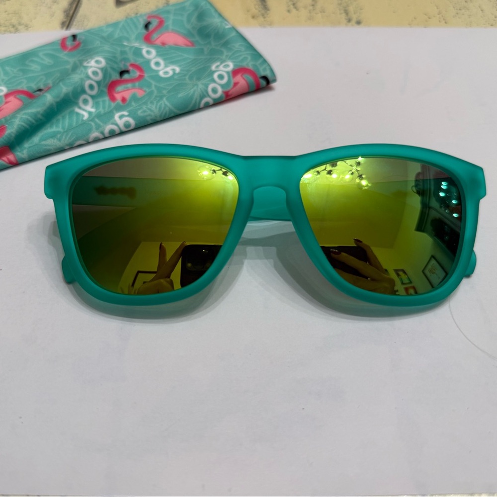 Goodr Teal Green Sunglasses with Yellow/Reflective Lenses
